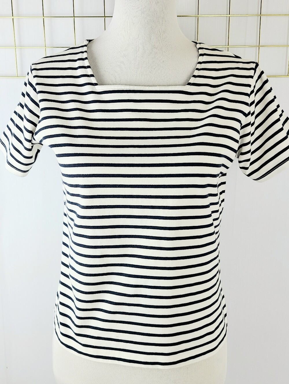 Talbots Striped Square Neck Nautical Short Sleeve Vintage Top